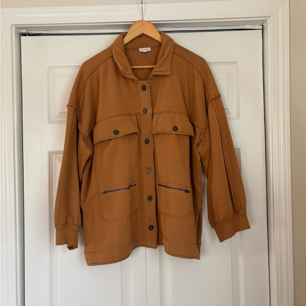 Anthropologie Pilcro Microfleece Cotton Button Front Jacket XS Honey - Picture 2 of 7